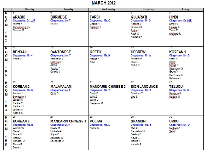 sample calendar